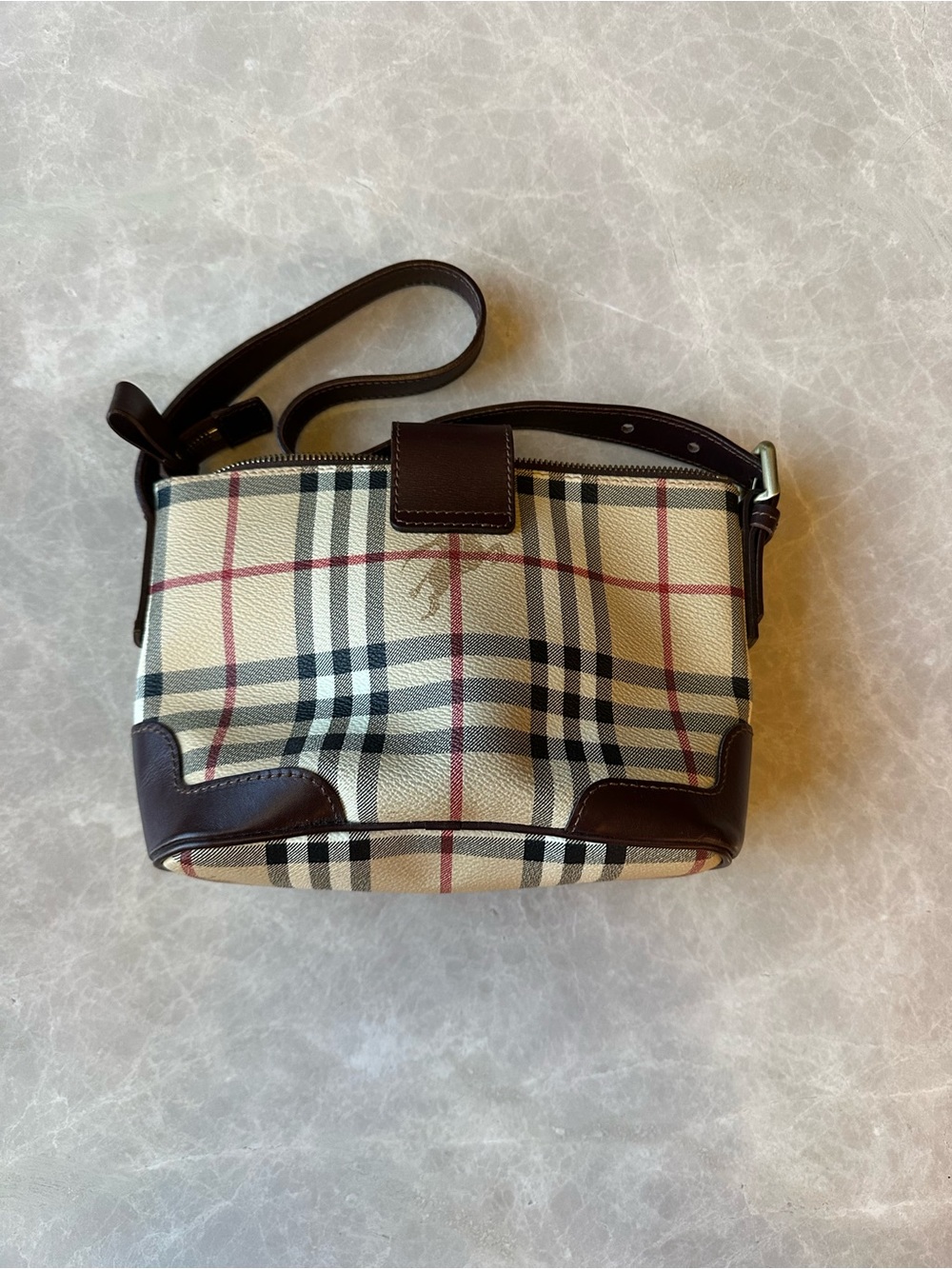 Burberry Beige Check Crossbody with Dark Brown Trim and Matching Wallet - Picture 3 of 9